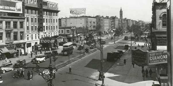  Seventh Avenue, looking north from West 125th Street, in Harlem, New York City, 1934
