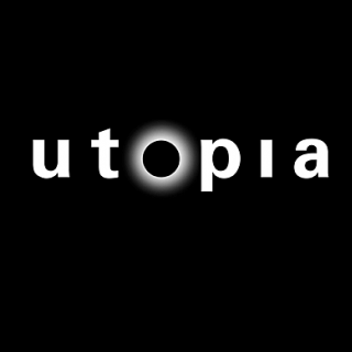 Screenshot from opening page of online exhibition, Utopia: The Search for the Ideal Society in the Western World . Image shows text "utopia" in white on black background. Online exhibition page no longer available. 