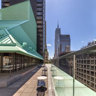 Exterior photo of the Stavros Niarchos Foundation Library (SNFL) rooftop terrace view