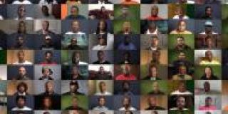 An array of stills images of different Black men is arranged in a grid