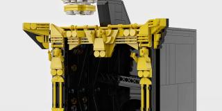 The Phantom of the Opera set model made out of Black, yellow, and grey LEGOs.