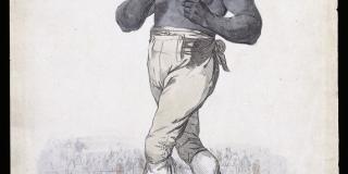 Painted illustration of an African American boxer in a fighting pose