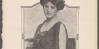 The cover of a vintage magazine featuring a three-quarter portrait of an attractive woman in the center