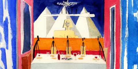 Artistic rendering of people at Passover table