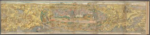 A 15th century portrait of Jerusalem and the surrounding area is shown. 