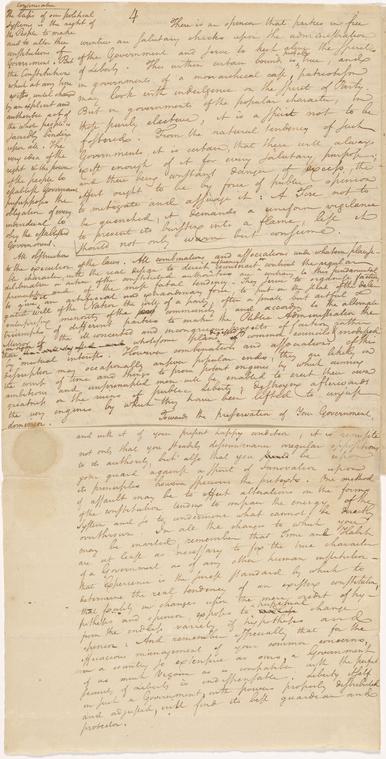 A handwritten speech from 1796 on browning parchment paper is shown. 