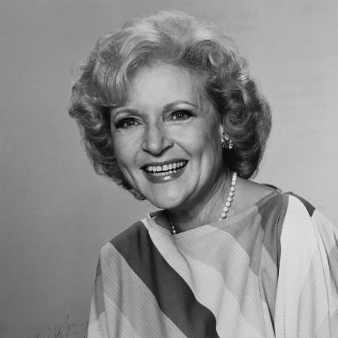 Black and white headshot of Betty White